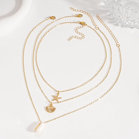 Collar De Capas Oro Aleación Concha Estrella De Mar Estilo Vacaciones Playa Joyería Bohemia Accesorios Mujeres