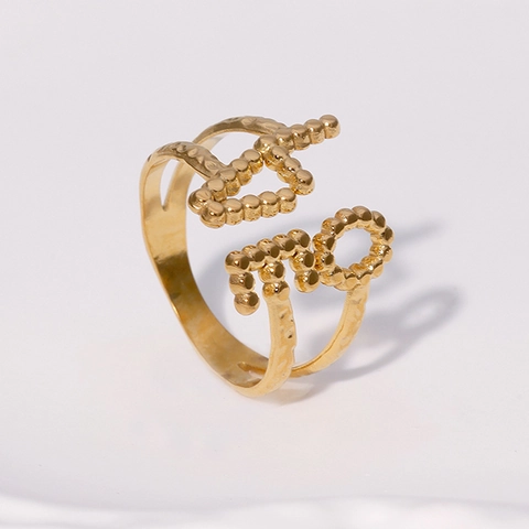 Stainless Steel LOVE Letter Open Ring Beaded Texture Adjustable Minimalist Sweet Jewelry For Women Gold Silver Color