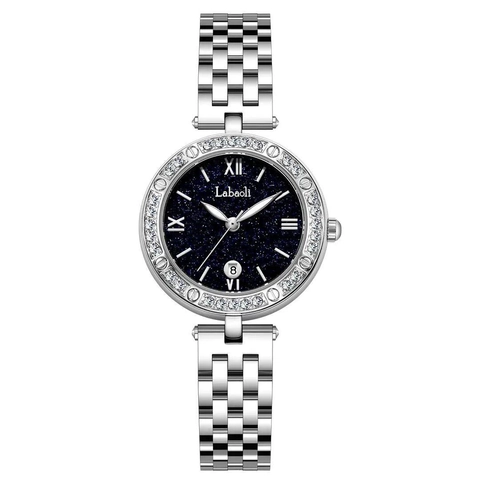 Orologio Al Quarzo Da Donna Moda Quadrante Cielo Stellato Lunetta Strass Cinturino Acciaio Inossidabile Luminoso Data Impermeabile