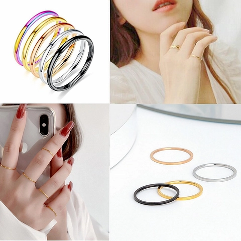 Minimalist Thin Titanium Steel Ring Stackable Band Simple Elegant Enamel Versatile Jewelry For Women Men