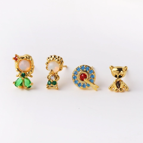 Orecchini A Lobo Personaggio Principessa Cartone Animato Ottone Placcato Oro Zircone Colorato Micro Incastonatura Design Animale