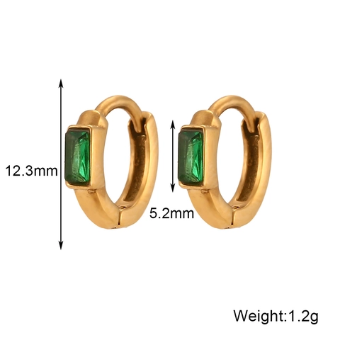 Retro Stainless Steel Hoop Earrings For Women Gold Plated Geometric Rectangular Rhinestone Small Huggie Jewelry