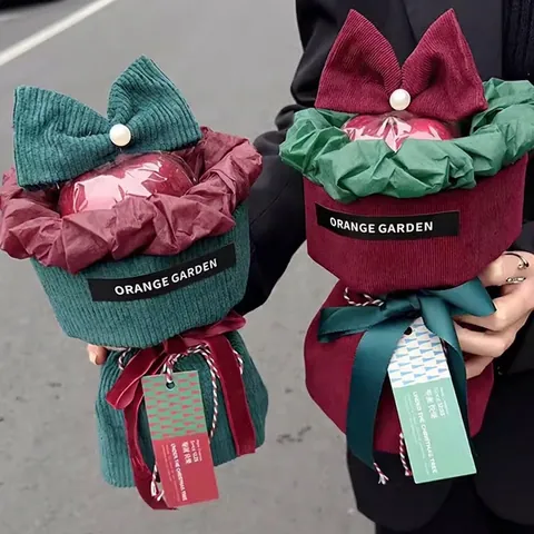 Christmas Diy Gift Wrapping Materials Lambswool Corduroy Fabric For Apple Bouquet Packaging Decoration Bows Artificial Pearls