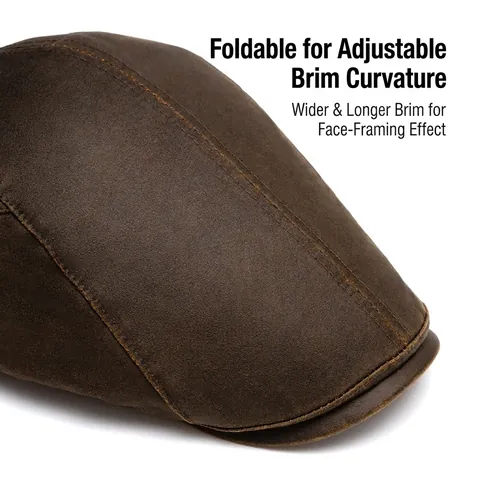 Vintage Men Newsboy Hat Flat Cap Distressed Cotton PU Leather Tweed Herringbone Warm Adjustable British Style Winter