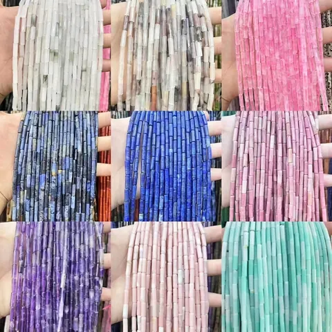 Natural Gemstone Tube Beads Cylinder Stone Loose Beads For DIY Jewelry Making Bracelets Necklaces Polished Smooth Fashion Accessory