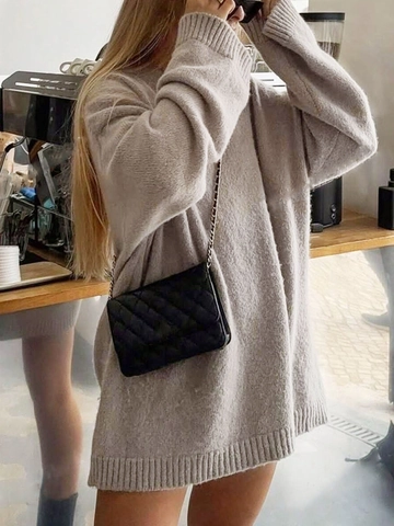 Jersey De Punto Suelto Para Mujer Cuello Redondo Manga Larga Hombros Caídos Casual Extragrande Streetwear Otoño Invierno