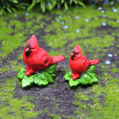 Red Cardinal Bird Figurines Resin Craft Mini Bird Ornaments For Christmas Micro Landscape Desktop Garden Decoration