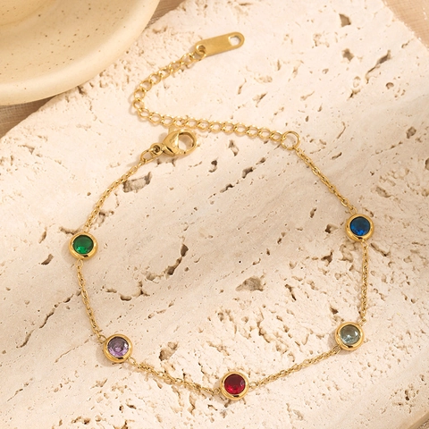 Bracciale E Collana Con Zirconi Colorati Catena In Acciaio Inossidabile Placcato Oro Gioielli Da Donna Stile Dolce