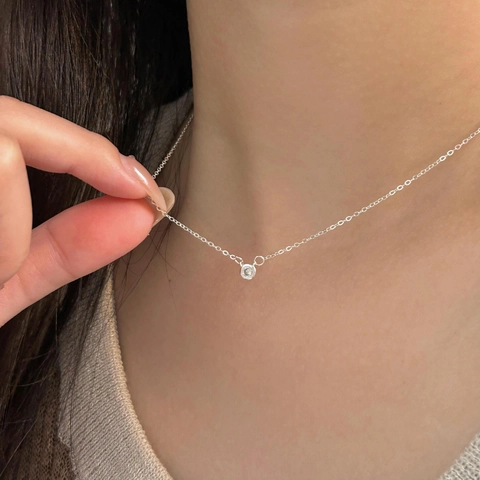 Collar De Plata De Ley 925 Con Colgante De Circonita Redonda Joyería Diaria Delicada Minimalista Para Mujeres