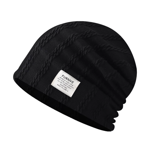 Bonnet En Maille Torsadée En Coton Chaud Élastique Hiver Skull Cap Avec Étiquette Décorative Pour Hommes Femmes Extérieur