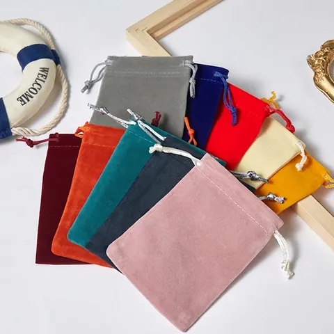 Velvet Drawstring Jewelry Packaging Bags Multicolored Flannel Pouch For Wedding Party Gift Storage Organizing Cloth Bags