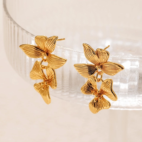 Orecchini a Bottone a Fiore Irregolare Vintage Placcati Oro 18K Rame Stile Artistico Francese Gioielli Eleganti per Donna