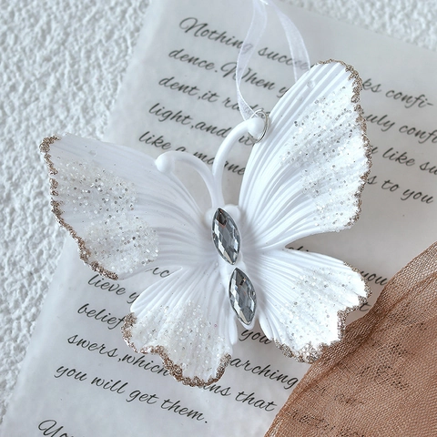 Ornamenti Appesi Di Natale In Acrilico Bianco Glitter Brillanti Strass Fiocco Di Neve Farfalla Alce Ciondoli Albero Decorazioni