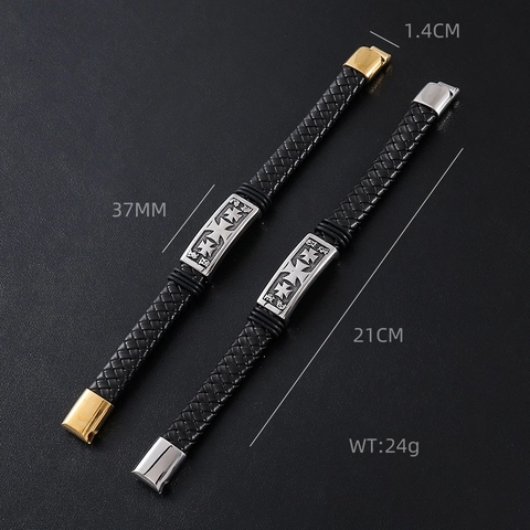 Men Braided Leather Bracelet With 304 Stainless Steel Maltese Cross Magnetic Buckle Retro Hip Hop Punk Jewelry