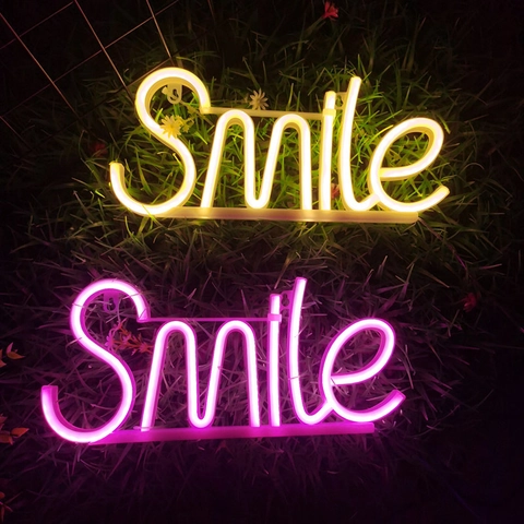 LED Neon Sign Light Smile Letter Shape USB Battery Powered Wall Hanging Atmosphere Lamp For Home Bar Room Party Decor