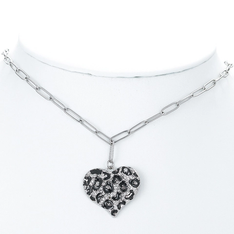 Leopard Print Heart Pendant Necklace Copper Micro Pave Zircon Paperclip Chain Fashion Jewelry For Women Elegant