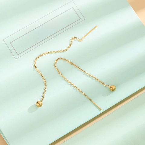 Orecchini A Filo Minimalisti Eleganti In Acciaio Inossidabile 304 Placcato Oro 18 Carati Sfera Tonda Catena Lunga Gioielli
