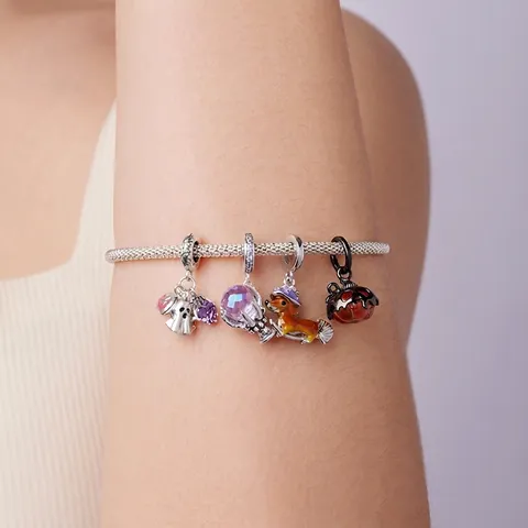 Halloween Charms 925 Sterling Silver Pumpkin Skull Ghost Witch DIY Beads Enamel Dark Gothic Jewelry Accessories For Women