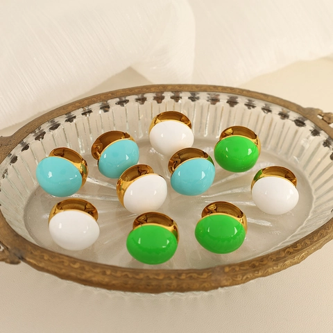 French Vintage Hoop Ear Clips Stainless Steel Gold Plated Enamel Geometric Round Elegant Jewelry For Women