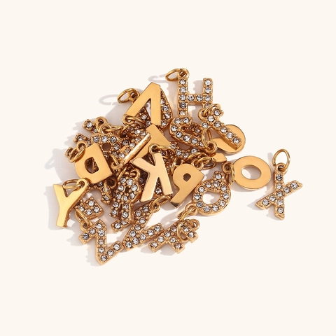 Acero Inoxidable Diamante Imitación Letra Colgante Dorado Alfabeto DIY Joyería Accesorio Para Collar Colgante Solo