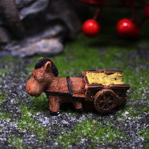 Miniature Resin Donkey Cart Figurine Micro Landscape Ornament Succulent Pot Decoration Pastoral Garden Craft Accessory