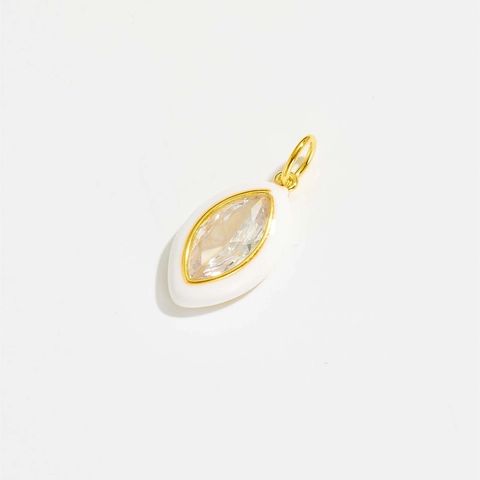 Ciondolo in Argento Sterling 925 Malocchio Intarsiato in Strass Placcato Oro Bianco 18K Gioielli Minimalisti per Donna