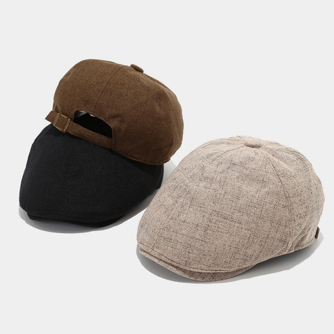 Vintage Flat Cap Textured Polyester Breathable Sun Protection Adjustable Buckle British Style Newsboy Ivy Hat Men