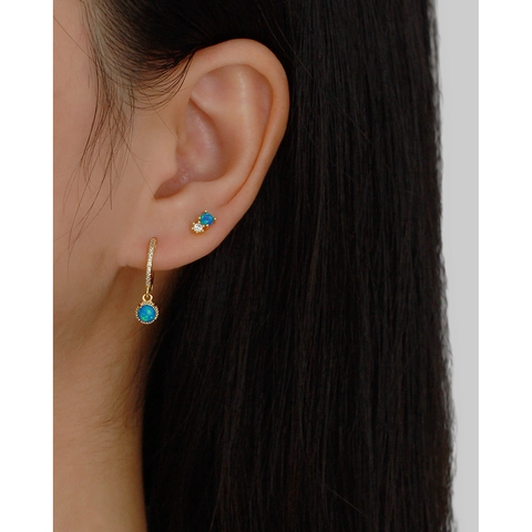 925 Sterling Silber Huggie Hoop Ohrringe Mit Synthetischem Opal Rundem Anhänger Und Zirkon Geometrischer Schmuck