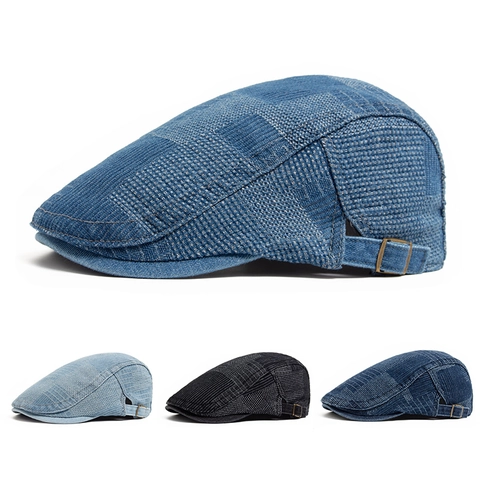 Vintage Platte Pet Van Gewassen Katoen Voor Dames En Heren Verstelbare Denim Ivy Hat Newsboy Stijl Ademend Zonnescherm