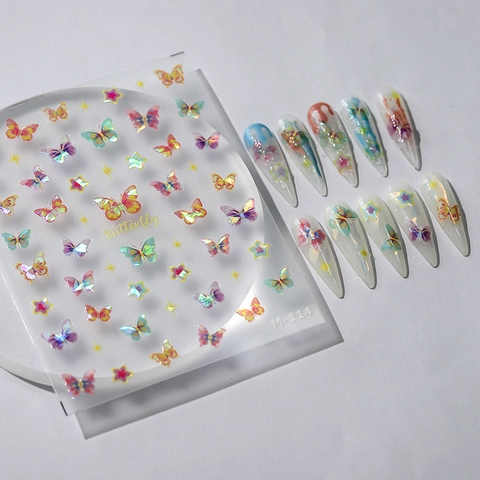 3D Laser Holographic Butterfly Nail Art Stickers Adhesive Decals Gradient Star Designs Manicure Accessories For Women