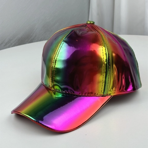 Cappello Da Baseball Olografico Laser In Pelle PU Metallica Riflettente Sfumatura Arcobaleno Unisex Moda
