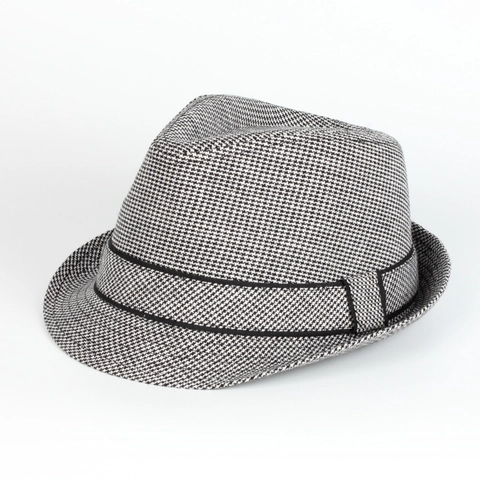 Chapeau Fedora À Pied-De-Poule Style Britannique Vintage Casquette De Jazz En Feutre Trilby Avec Bande Noire Hommes Femmes