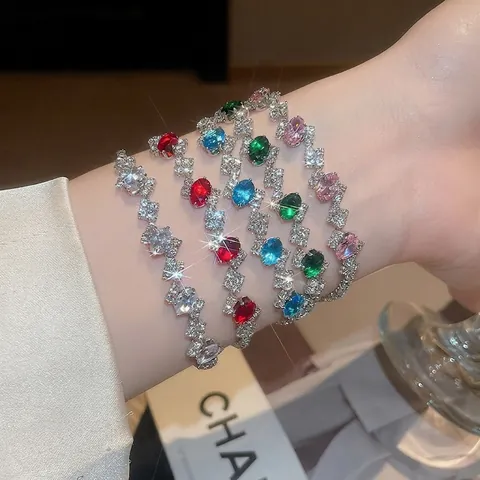 Geometric Oval Zircon Bracelet Copper Pave Sparkling Light Luxury Fashion Jewelry For Women With Snap Clasp
