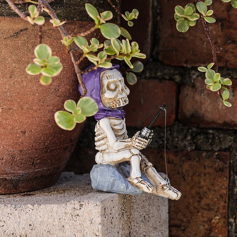 Adorno De Pesca De Esqueleto Resina Figura Gótica Creativa Jardín Acuario Micro Paisaje Decoración De Escritorio Halloween Regalo