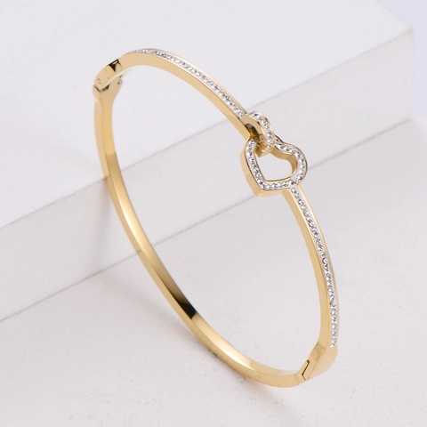 Brazalete Con Forma De Corazón Acero Inoxidable 304 Con Circonita Diseño Hueco Joyería Moda Mujer