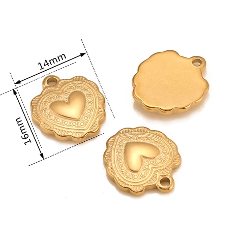Vintage Embossed Heart Pendants 304 Stainless Steel Charms DIY Jewelry Making Bracelet Necklace Vacuum Plated