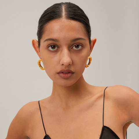 Modern Minimalist 18K Gold Plated Stainless Steel Hollow Oval Earrings Irregular Geometric Ear Jewelry For Women Trendy Gift