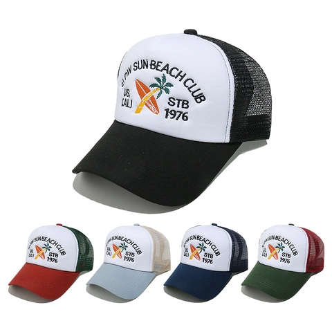 Cappello Trucker Da Baseball Ricamo Vintage Beach Club Rete Traspirante Visiera Curva Berretto Da Sole Estivo Per Uomini Donne