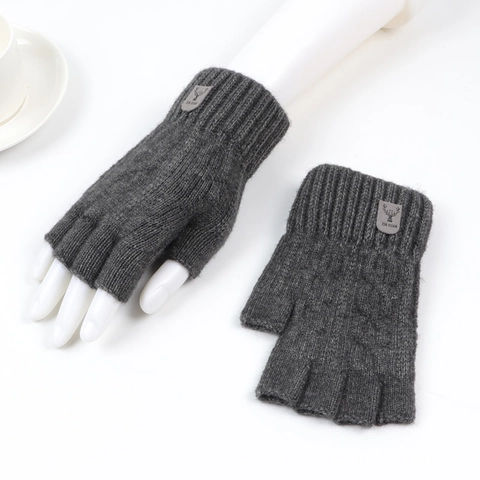 Winter Half Finger Knitted Gloves For Men Women Warm Acrylic Mittens For Writing Office Outdoor Unisex Streetwear Style