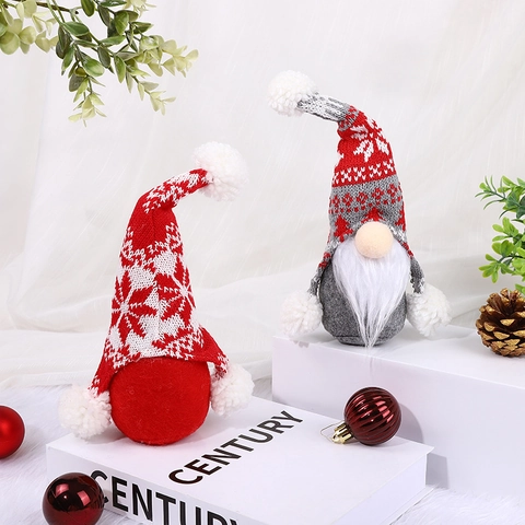 Weihnachtsgnome Gesichtlose Puppe Gestrickter Plüsch Schneeflockenmuster Desktop Ornament Feiertag Heimdekoration