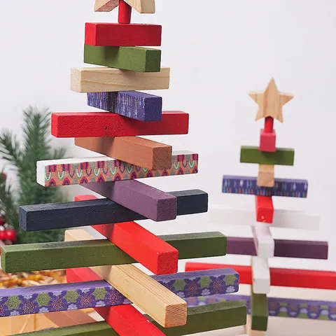 Blocchi Per Albero Di Natale In Legno Rotanti Ornamento Da Scrivania Impilabile Colorato Stile Nordico Casa