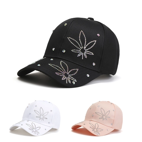 Casquette De Baseball À Motif De Feuilles En Strass Brillants Polyester Respirant Chapeau De Soleil Réglable Mode Hip Hop