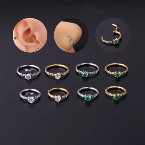 Hinged Hoop Cartilage Earring Stainless Steel Cubic Zirconia Piercing Jewelry Fashion Nose Ring For Women Trendy Accessory