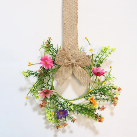 Easter Wreath Artificial Eucalyptus Flower Garland With Linen Bow Colorful Eggs Spring Hanging Decor Farmhouse Wall Ornament
