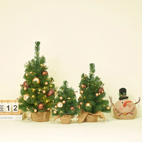 Decoración Navidad Árbol Corona Guirnalda PVC Arpillera Pino Pre Decorado Luz Cálida Estilo Rústico