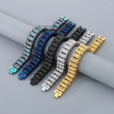 Pulsera Para Hombre De Acero Inoxidable Cadena De Motocicleta Estilo Industrial Hip Hop Punk Biker Joyas Regalo