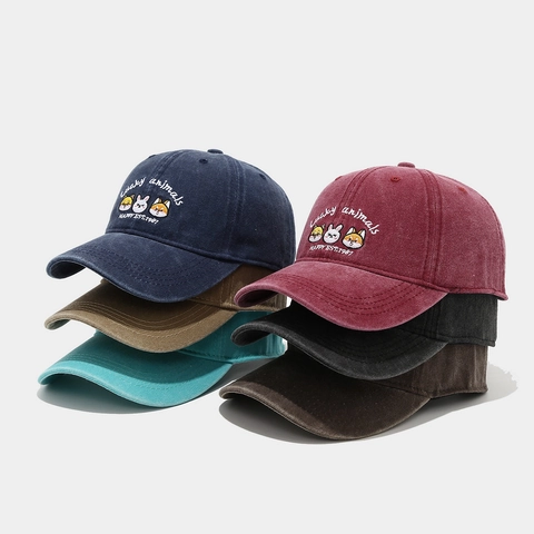 Cappello Da Baseball In Cotone Lavato Ricamo Animali Lucky Animals Cappello Da Sole Regolabile Casual Unisex Vintage