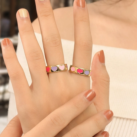 Vintage Offener Fingerring Vergoldetes Kupfer Buntes Emaille Herz Handfläche Muster Verstellbar Mode Schmuck Damen