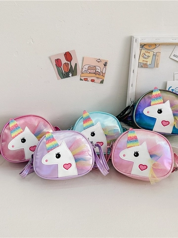 Einhorn Kinder Umhängetasche Metallic PU Leder Glitzer Tüll Cartoon Mini Schulter Handtasche Für Mädchen
