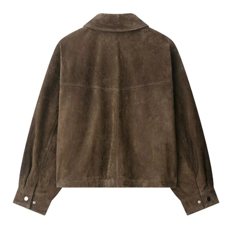Chaqueta Bomber Mujer Gamuza Color Sólido Solapa Manga Larga Bolsillos Casual Streetwear Chaqueta Corta